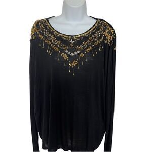 Jane Ashley Black Beaded Embellished Top Size L